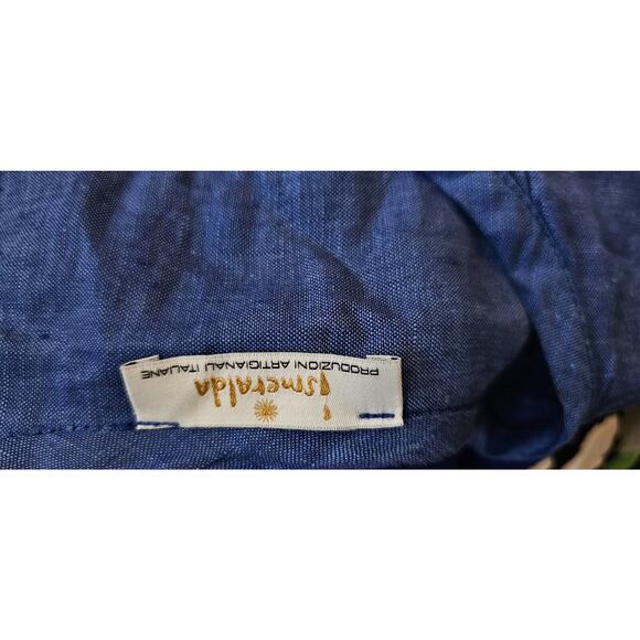 Italian 100% Linen Smocked Tiered Long Sleeve Shirt Top Tunic Royal Blue XL Larg - Picture 5 of 5